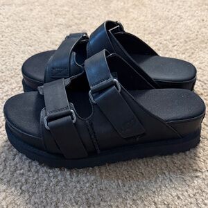 UGG Black Dual-Strap Platform Slides Size 8